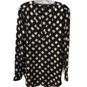 LUMIERE SIZE LARGE BLACK  / CREAM LONG SLEEVE POPOVER BLOUSE
